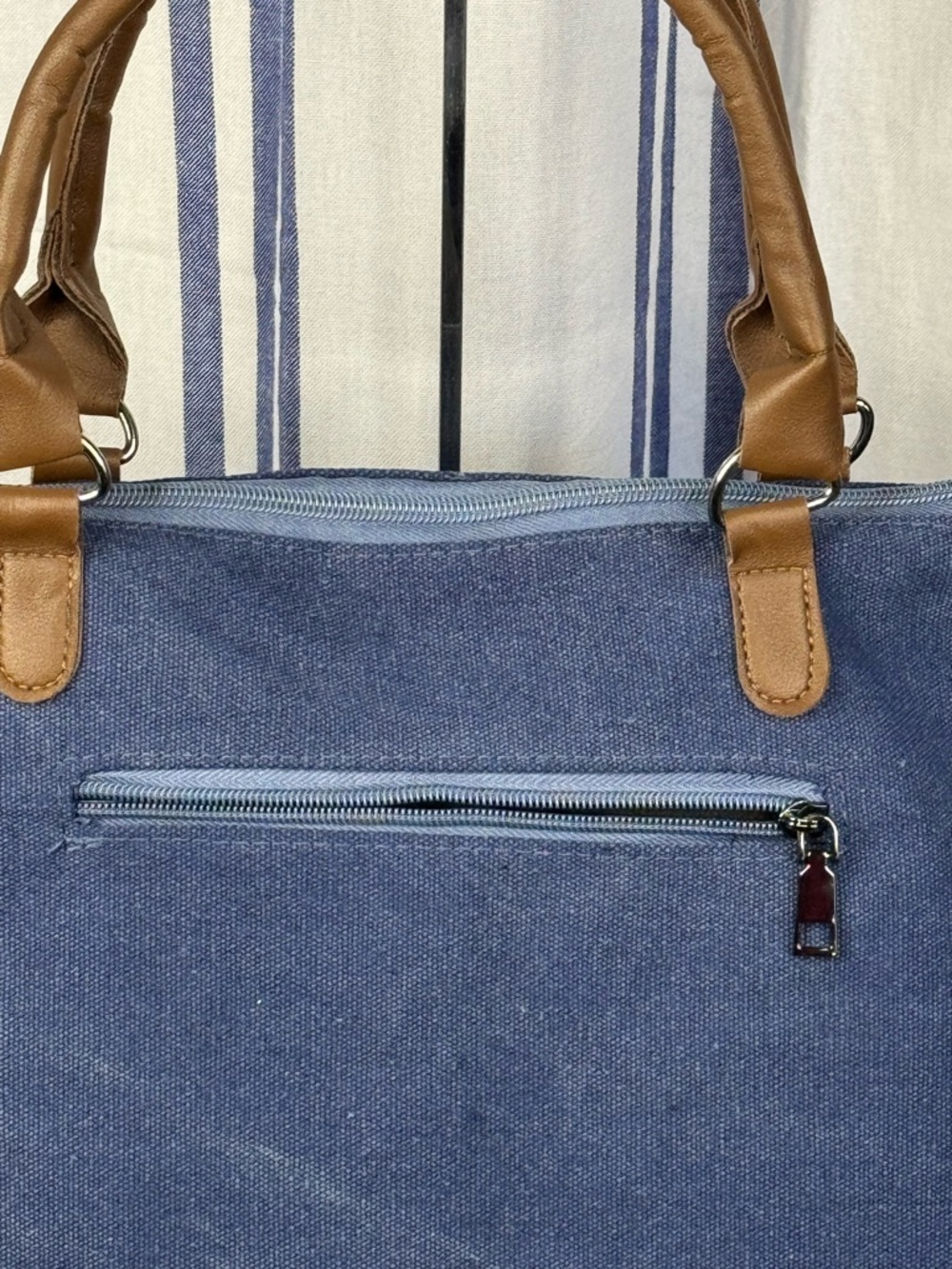 Paris Republique Large Canvas Stamped Messenger Bag with Vegan Leather Accents - Picture 11 of 11